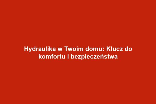Hydraulika w Twoim domu: Klucz do komfortu i bezpieczeństwa