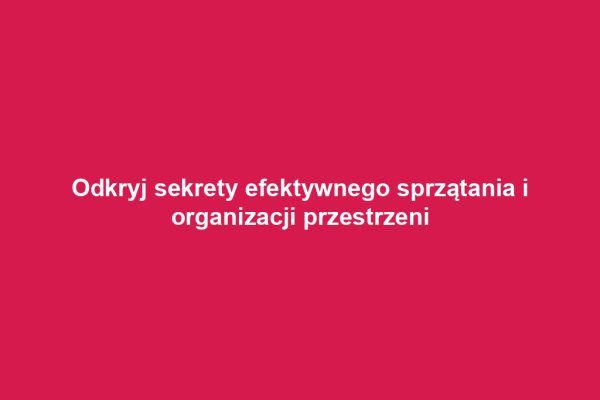 Odkryj sekrety efektywnego sprzątania i organizacji przestrzeni